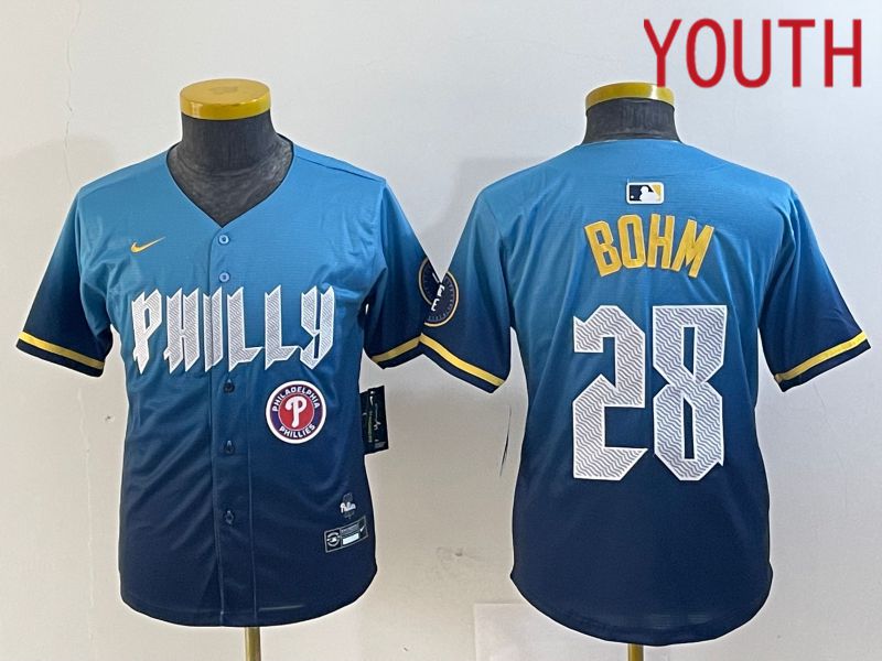Youth Philadelphia Phillies #28 Bohm Blue City Edition Nike 2024 MLB Jersey style 4